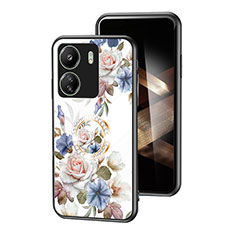 Funda Bumper Silicona Gel Espejo Flores Carcasa S01 para Xiaomi Poco C65 Blanco