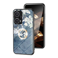 Funda Bumper Silicona Gel Espejo Flores Carcasa S01 para Xiaomi Poco F5 5G Azul