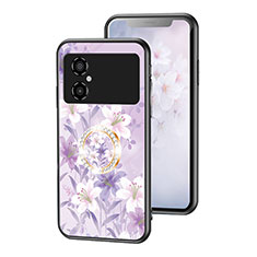 Funda Bumper Silicona Gel Espejo Flores Carcasa S01 para Xiaomi Poco M4 5G Purpura Claro