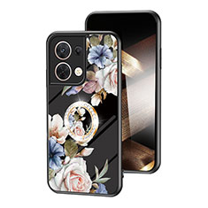 Funda Bumper Silicona Gel Espejo Flores Carcasa S01 para Xiaomi Redmi Note 13 5G Negro