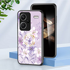 Funda Bumper Silicona Gel Espejo Flores Carcasa S01 para Xiaomi Redmi Note 13 Pro+ Plus 5G Purpura Claro