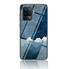 Funda Bumper Silicona Gel Espejo Patron de Moda Carcasa LS4 para Oppo Reno5 F Azul