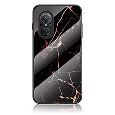 Funda Bumper Silicona Gel Espejo Patron de Moda Carcasa para Huawei Nova 9 SE Oro y Negro