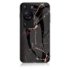 Funda Bumper Silicona Gel Espejo Patron de Moda Carcasa para Huawei P60 Oro y Negro