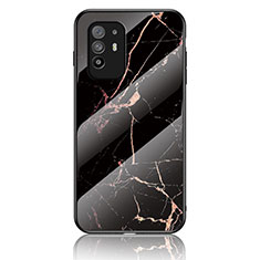 Funda Bumper Silicona Gel Espejo Patron de Moda Carcasa para Oppo F19 Pro+ Plus 5G Oro y Negro