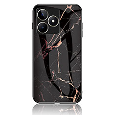 Funda Bumper Silicona Gel Espejo Patron de Moda Carcasa para Realme C53 India Oro y Negro