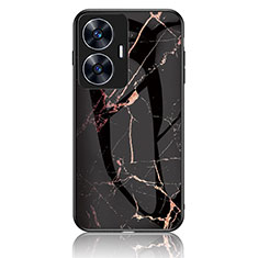 Funda Bumper Silicona Gel Espejo Patron de Moda Carcasa para Realme C55 Oro y Negro