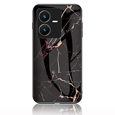 Funda Bumper Silicona Gel Espejo Patron de Moda Carcasa para Vivo Y22 Oro y Negro