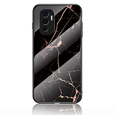 Funda Bumper Silicona Gel Espejo Patron de Moda Carcasa para Vivo Y75 4G Oro y Negro