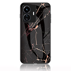 Funda Bumper Silicona Gel Espejo Patron de Moda Carcasa para Vivo Y77 5G Oro y Negro