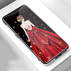 Funda Bumper Silicona Gel Espejo Vestido de Novia Carcasa para Oppo Find X Rojo Rosa