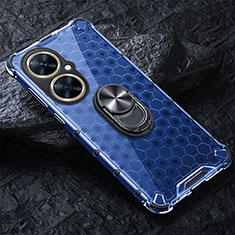 Funda Bumper Silicona Transparente Espejo 360 Grados con Magnetico Anillo de dedo Soporte AM1 para Huawei Nova 11i Azul