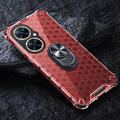 Funda Bumper Silicona Transparente Espejo 360 Grados con Magnetico Anillo de dedo Soporte AM1 para Huawei Nova 11i Rojo