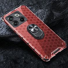 Funda Bumper Silicona Transparente Espejo 360 Grados con Magnetico Anillo de dedo Soporte AM1 para OnePlus 10T 5G Rojo