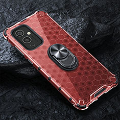 Funda Bumper Silicona Transparente Espejo 360 Grados con Magnetico Anillo de dedo Soporte AM1 para OnePlus 9 5G Rojo