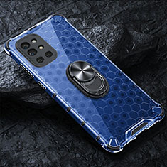 Funda Bumper Silicona Transparente Espejo 360 Grados con Magnetico Anillo de dedo Soporte AM1 para OnePlus 9R 5G Azul