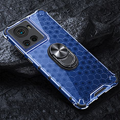 Funda Bumper Silicona Transparente Espejo 360 Grados con Magnetico Anillo de dedo Soporte AM1 para OnePlus Ace 5G Azul