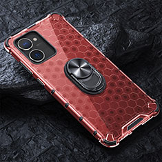 Funda Bumper Silicona Transparente Espejo 360 Grados con Magnetico Anillo de dedo Soporte AM1 para Realme 10S 5G Rojo