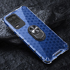 Funda Bumper Silicona Transparente Espejo 360 Grados con Magnetico Anillo de dedo Soporte AM1 para Realme 8s 5G Azul