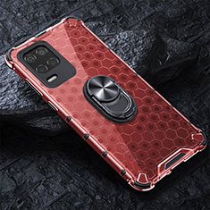 Funda Bumper Silicona Transparente Espejo 360 Grados con Magnetico Anillo de dedo Soporte AM1 para Realme 8s 5G Rojo