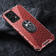 Funda Bumper Silicona Transparente Espejo 360 Grados con Magnetico Anillo de dedo Soporte AM1 para Realme 9 4G Rojo