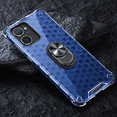 Funda Bumper Silicona Transparente Espejo 360 Grados con Magnetico Anillo de dedo Soporte AM1 para Realme Q5x 5G Azul