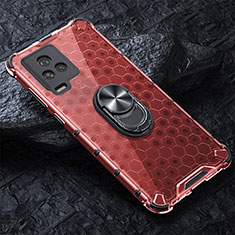 Funda Bumper Silicona Transparente Espejo 360 Grados con Magnetico Anillo de dedo Soporte AM1 para Vivo iQOO 7 Legend 5G Rojo