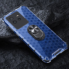 Funda Bumper Silicona Transparente Espejo 360 Grados con Magnetico Anillo de dedo Soporte AM1 para Vivo iQOO Neo6 SE 5G Azul