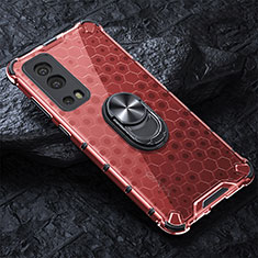 Funda Bumper Silicona Transparente Espejo 360 Grados con Magnetico Anillo de dedo Soporte AM1 para Vivo iQOO Z3 5G Rojo