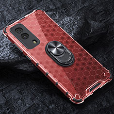 Funda Bumper Silicona Transparente Espejo 360 Grados con Magnetico Anillo de dedo Soporte AM1 para Vivo T1x 5G Rojo