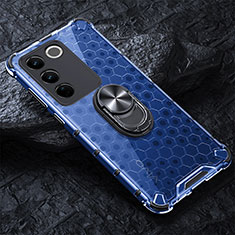 Funda Bumper Silicona Transparente Espejo 360 Grados con Magnetico Anillo de dedo Soporte AM1 para Vivo V27 Pro 5G Azul