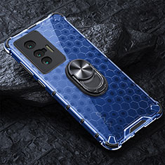 Funda Bumper Silicona Transparente Espejo 360 Grados con Magnetico Anillo de dedo Soporte AM1 para Vivo X70t Azul