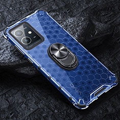 Funda Bumper Silicona Transparente Espejo 360 Grados con Magnetico Anillo de dedo Soporte AM1 para Vivo Y30 5G Azul