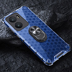 Funda Bumper Silicona Transparente Espejo 360 Grados con Magnetico Anillo de dedo Soporte AM1 para Vivo Y35 5G Azul