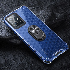 Funda Bumper Silicona Transparente Espejo 360 Grados con Magnetico Anillo de dedo Soporte AM1 para Vivo Y55s 5G Azul