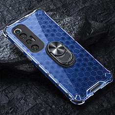 Funda Bumper Silicona Transparente Espejo 360 Grados con Magnetico Anillo de dedo Soporte AM1 para Xiaomi Mi 10S 5G Azul