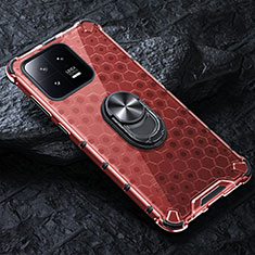 Funda Bumper Silicona Transparente Espejo 360 Grados con Magnetico Anillo de dedo Soporte AM1 para Xiaomi Mi 13 5G Rojo