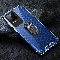 Funda Bumper Silicona Transparente Espejo 360 Grados con Magnetico Anillo de dedo Soporte AM1 para Xiaomi Poco F4 5G Azul