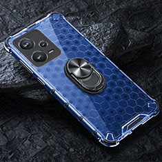 Funda Bumper Silicona Transparente Espejo 360 Grados con Magnetico Anillo de dedo Soporte AM1 para Xiaomi Poco X5 5G Azul