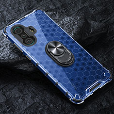 Funda Bumper Silicona Transparente Espejo 360 Grados con Magnetico Anillo de dedo Soporte AM1 para Xiaomi Redmi K40 Gaming 5G Azul