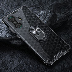 Funda Bumper Silicona Transparente Espejo 360 Grados con Magnetico Anillo de dedo Soporte AM1 para Xiaomi Redmi K40 Gaming 5G Negro