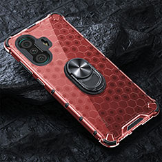 Funda Bumper Silicona Transparente Espejo 360 Grados con Magnetico Anillo de dedo Soporte AM1 para Xiaomi Redmi K40 Gaming 5G Rojo