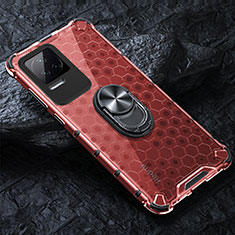 Funda Bumper Silicona Transparente Espejo 360 Grados con Magnetico Anillo de dedo Soporte AM1 para Xiaomi Redmi K40S 5G Rojo