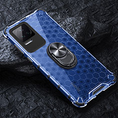 Funda Bumper Silicona Transparente Espejo 360 Grados con Magnetico Anillo de dedo Soporte AM1 para Xiaomi Redmi K50 5G Azul