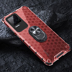 Funda Bumper Silicona Transparente Espejo 360 Grados con Magnetico Anillo de dedo Soporte AM1 para Xiaomi Redmi K50 5G Rojo