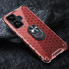 Funda Bumper Silicona Transparente Espejo 360 Grados con Magnetico Anillo de dedo Soporte AM1 para Xiaomi Redmi K50 Gaming 5G Rojo