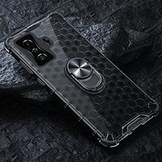 Funda Bumper Silicona Transparente Espejo 360 Grados con Magnetico Anillo de dedo Soporte AM1 para Xiaomi Redmi K50 Gaming AMG F1 5G Negro