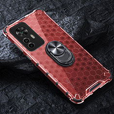 Funda Bumper Silicona Transparente Espejo 360 Grados con Magnetico Anillo de dedo Soporte AM1 para Xiaomi Redmi K50 Ultra 5G Rojo