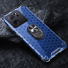 Funda Bumper Silicona Transparente Espejo 360 Grados con Magnetico Anillo de dedo Soporte AM1 para Xiaomi Redmi K60 Ultra 5G Azul