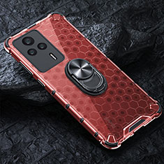 Funda Bumper Silicona Transparente Espejo 360 Grados con Magnetico Anillo de dedo Soporte AM1 para Xiaomi Redmi K60E 5G Rojo